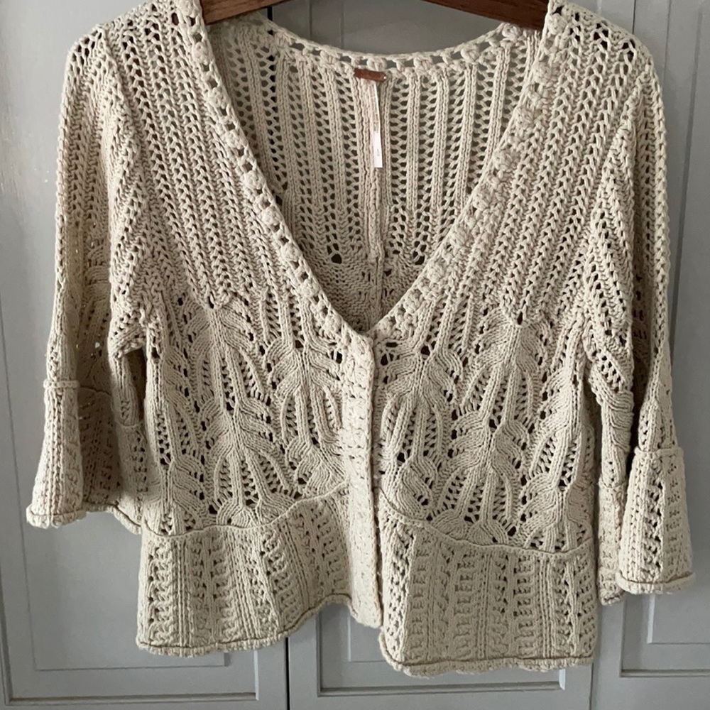 Free People Crochet BOHO Snap Sweater Large